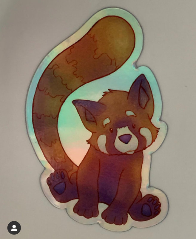 Red panda iridescent sticker.